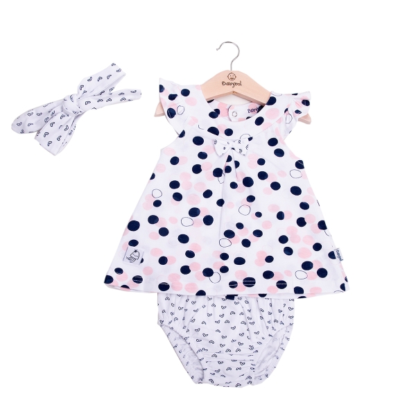 Βρεφικό Φόρεμα Με Κορδέλα Και Εσώρουχο Babybol 12074 Λευκό Πουά